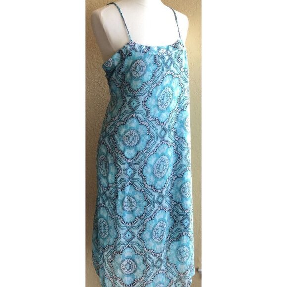Letarte Women's Asymmetrical Cover up Printed Sun Dress Color Turquoise Size M - Picture 7 of 12